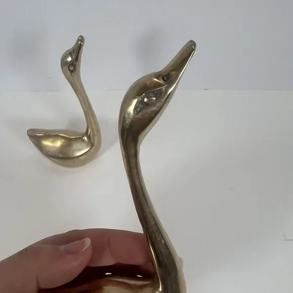 Brass Ducks/ Swans /Birds Paperweight MCM VTG Figurine Set Of 2  5-5/8” & 5-1/8” - Picture 5 of 9